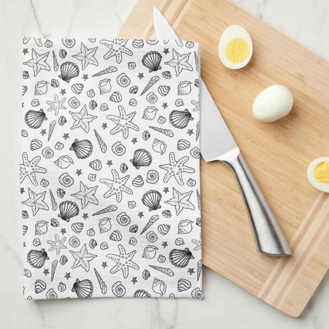 Seashell monochrome tea towel (Quarter Fold)