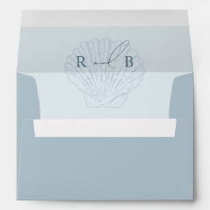 Seashell Monogram Beach Coastal Blue Wedding Envelope