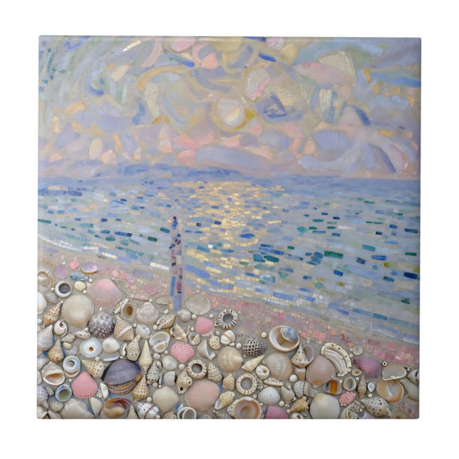 Seashell Mosaic Beach Horizon Glow Tile (Front)