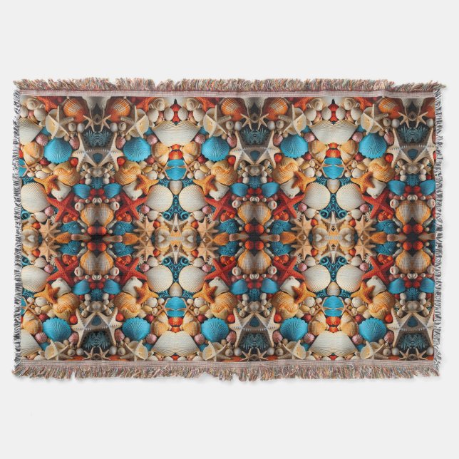 Seashell Mosaic Sherpa Throw Blanket (Front)
