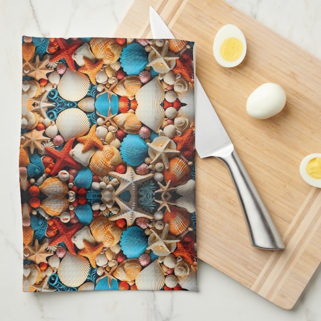 Seashell Mosaic Sherpa Throw Kitchen Towel (Quarter Fold)