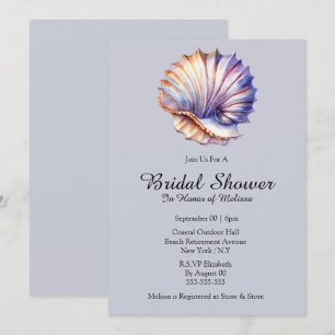 Seashell nautical beach bridal shower dusty blue invitation