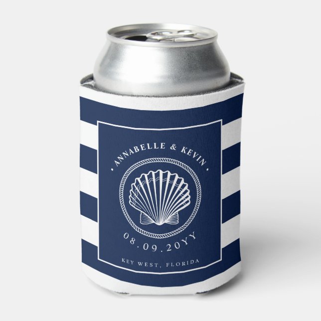 Seashell Nautical Wedding Can Cooler (Can Front)