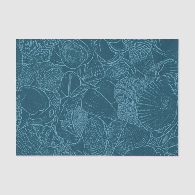 Seashell Ocean Beach Dusty Blue Sketch Art Tissue Paper (Front)