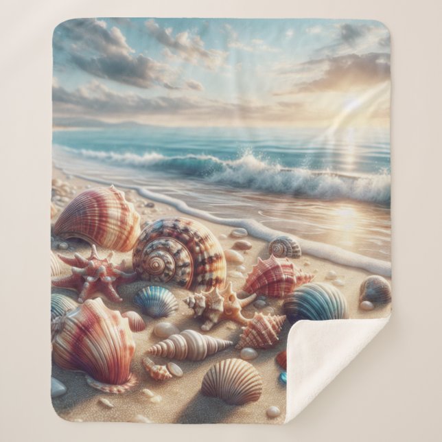 Seashell Ocean Lover Sherpa Blanket (Front)