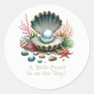Seashell & Ocean Theme Little Pearl Baby Shower Classic Round Sticker