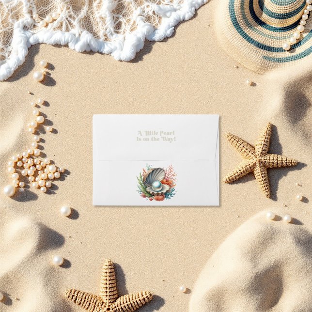 Seashell & Ocean Theme Little Pearl Baby Shower Envelope (Seashell & Ocean Theme Little Pearl Baby Shower Envelope)