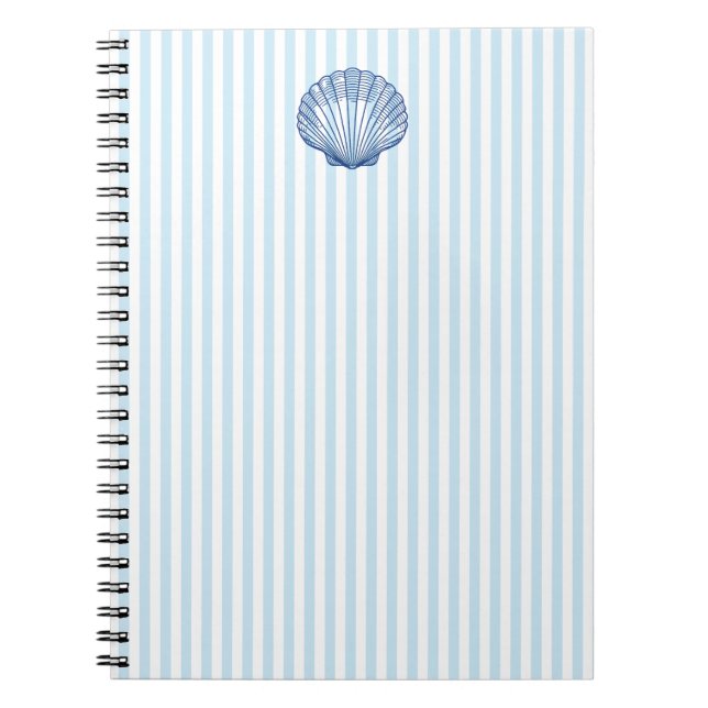 Seashell Painting Nautical Blue Stripe Preppy Notebook (Front)