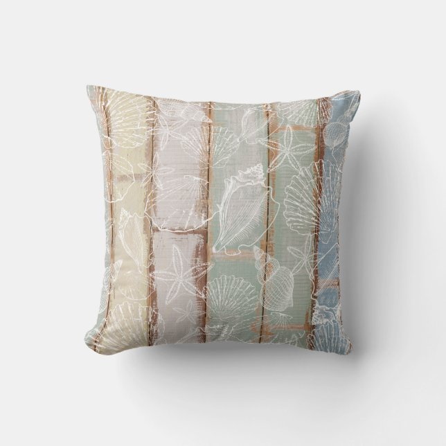 Seashell Pattern On Beach Wood Throw Pillow (Front)