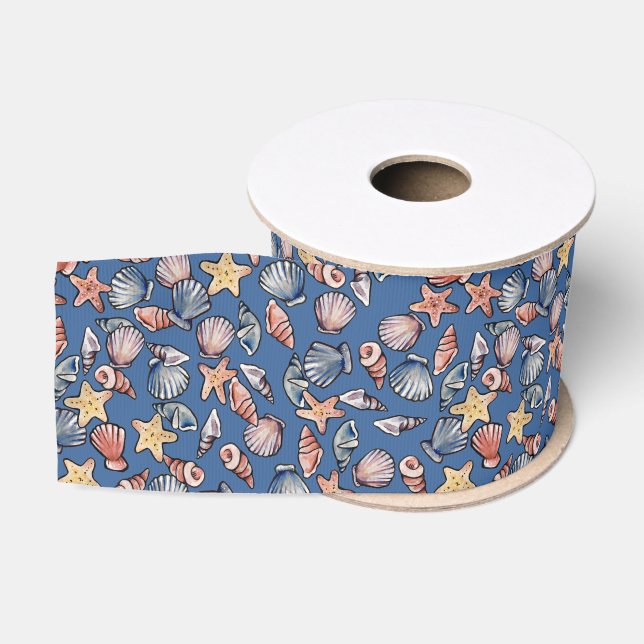Seashell Pattern Seashells Ocean Sea Shells        Grosgrain Ribbon (Spool)