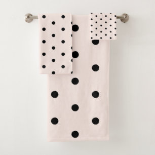 Seashell Peach Whimsical Black Polka Dot Bath Towel Set