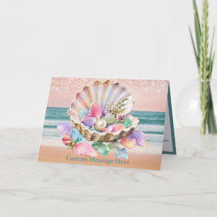 Seashell Pearl Pastel Floral Personalized Coastal Card