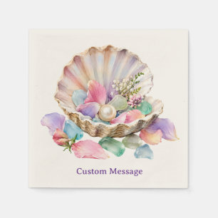 Seashell Pearl Pastel Gem Personalized Coastal Napkin