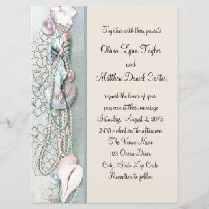 Seashell Pearls Elegant Beach Wedding Invitation