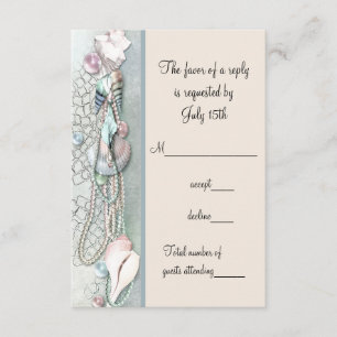 Seashell Pearls Elegant Beach Wedding RSVP Card