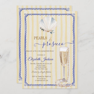 Seashell Pearls & Prosecco Yellow Striped Invitation