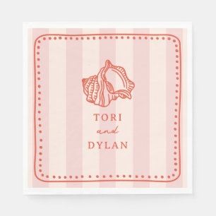 Seashell Pink Striped Tropical Beach Wedding Napkin