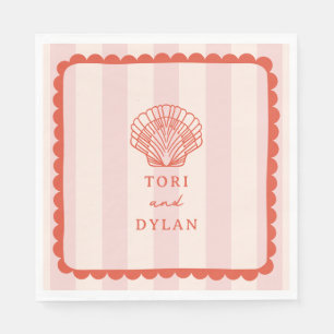 Seashell Pink Striped Tropical Beach Wedding Napkin