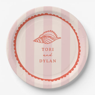 Seashell Pink Tropical Stripe Wedding Paper Plate