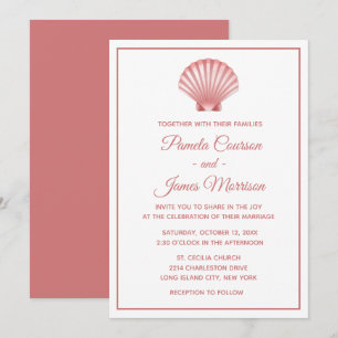 Seashell Pink White Wedding Shells Summer Beach Invitation