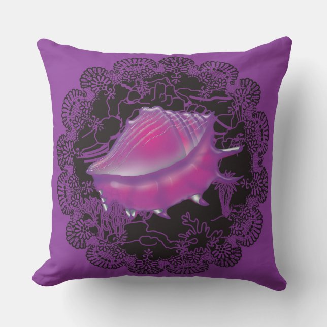 Seashell Purple Outdoor Pillow (Front)