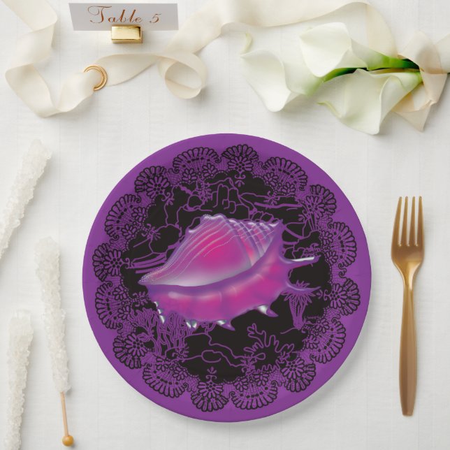 Seashell Purple Paper Plate (Wedding)