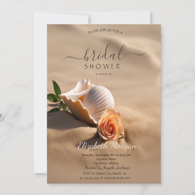 Seashell Rose Sand Bridal Shower  Invitation (Front)