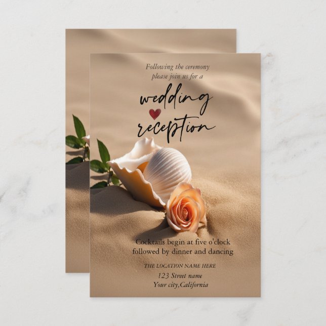 Seashell Rose Sand Reception  Invitation (Front/Back)