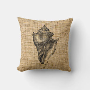 Seashell Rustic Burlap Custom Accent Pillows
