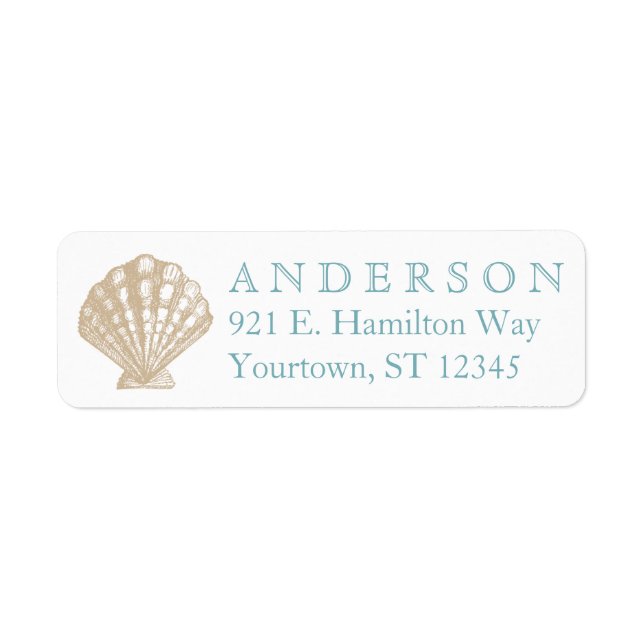 Seashell Scallop Tan/Aqua Beach Adresse de retour (Devant)