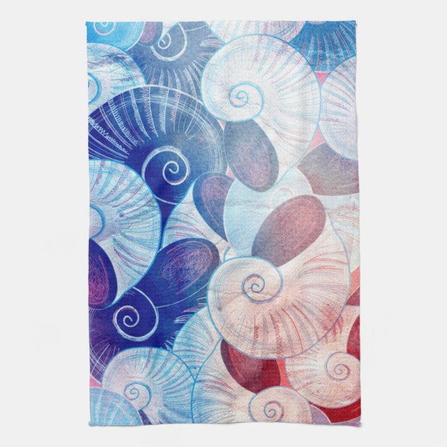 Seashell Scene Pattern Kitchen Towel (Vertical)