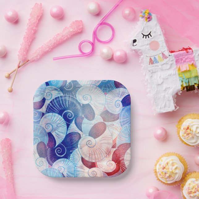 Seashell Scene Pattern Paper Plate (Party)