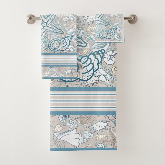 Seashell Scene with Taupe Background Bath Towel (Insitu)