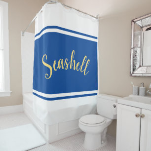 SEASHELL Script Royal Blue White Racing Stripes
