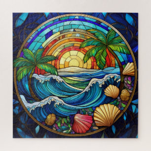 Seashell sea stained glass art puzzle
