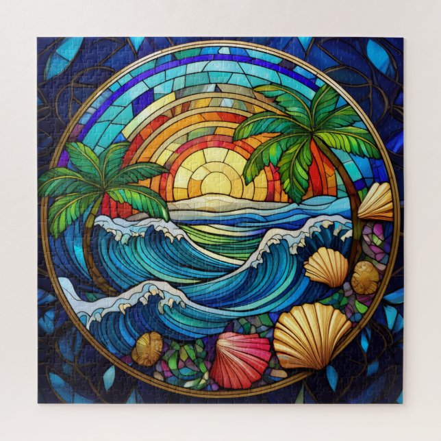 Seashell sea stained glass art puzzle (Vertical)