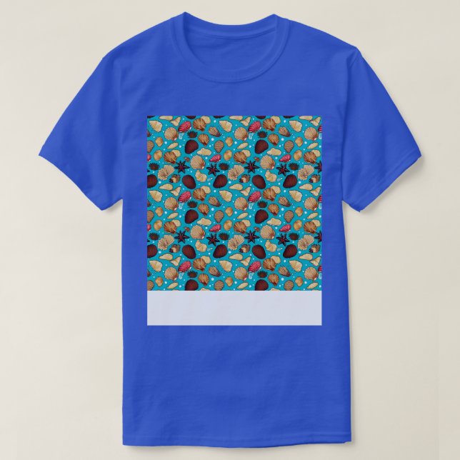 Seashell Seamless Pattern Sea Shell Clam Beach Sea T-Shirt (Design Front)