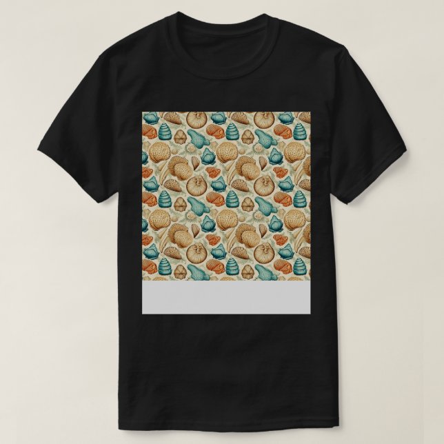 Seashell Seamless Pattern Sea Shell Clam Beach Sea T-Shirt (Design Front)