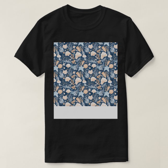 Seashell Seamless Pattern Sea Shell Clam Beach Sea T-Shirt (Design Front)