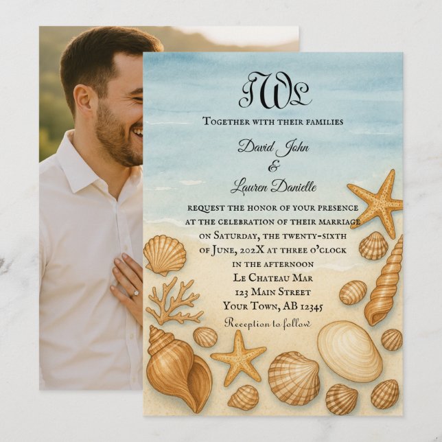 Seashell Serenade Photo Wedding Invitation (Front/Back)