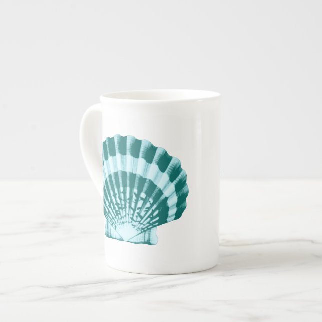 Seashell - Shades of teal blue Bone China Mug (Front Left)