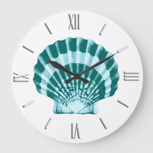 Seashell - Shades of teal blue Large Clock