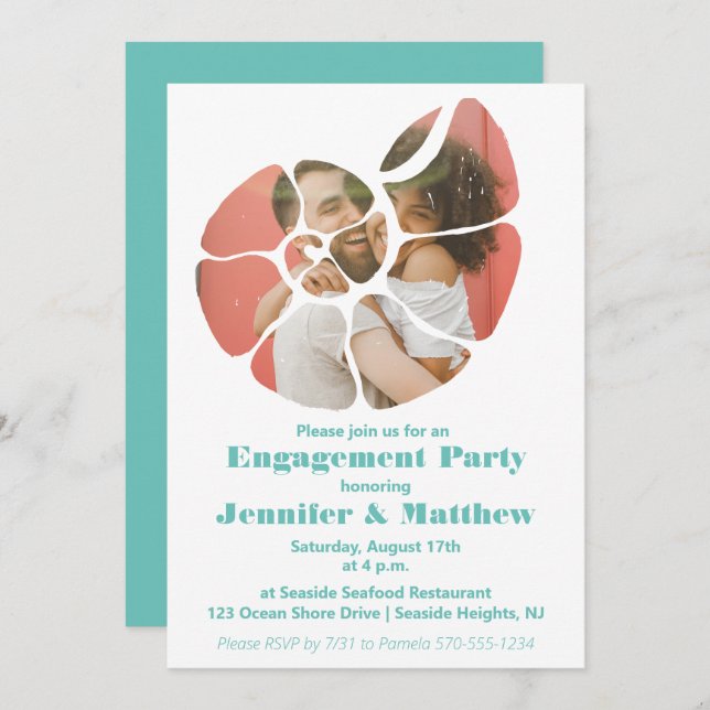 Seashell Shaped Photo Custom Engagement Party Invitation (Front/Back)