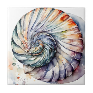 Seashell Shell Nautilus Design 357 Watercolor Tile