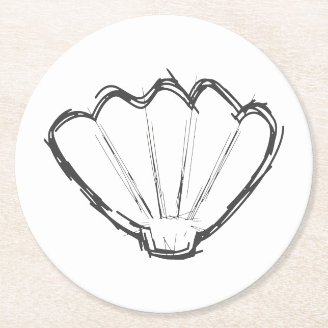 Seashell Sketch Round Paper Coaster (Front)
