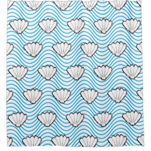 Seashell Sketch White And Blue Wave Patterns