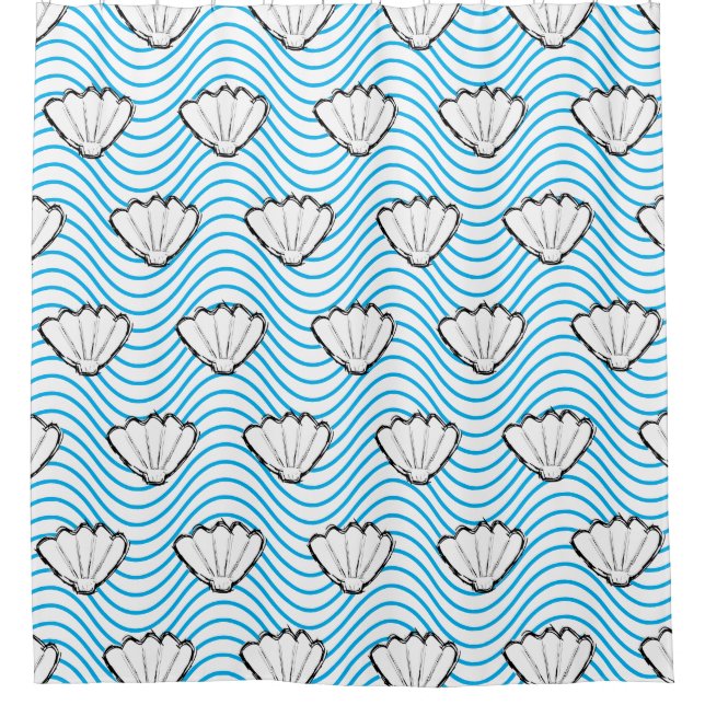 Seashell Sketch White And Blue Wave Patterns (Front)