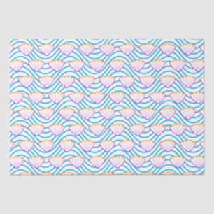 Seashell Sketch White And Blue Wave Patterns Tissue Paper