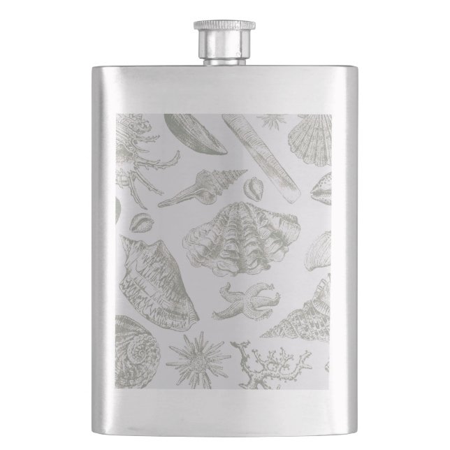 Seashell Soft Antique Art Beach Shells Hip Flask (Front)