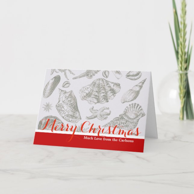 Seashell Soft Antique Art Beach Shells Holiday Card (Front)